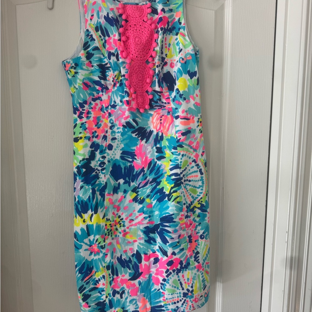 NWT Sz 00 Lilly Pulitzer Adara Shift Dress with Pink and Blue Floral - Picture 4 of 10